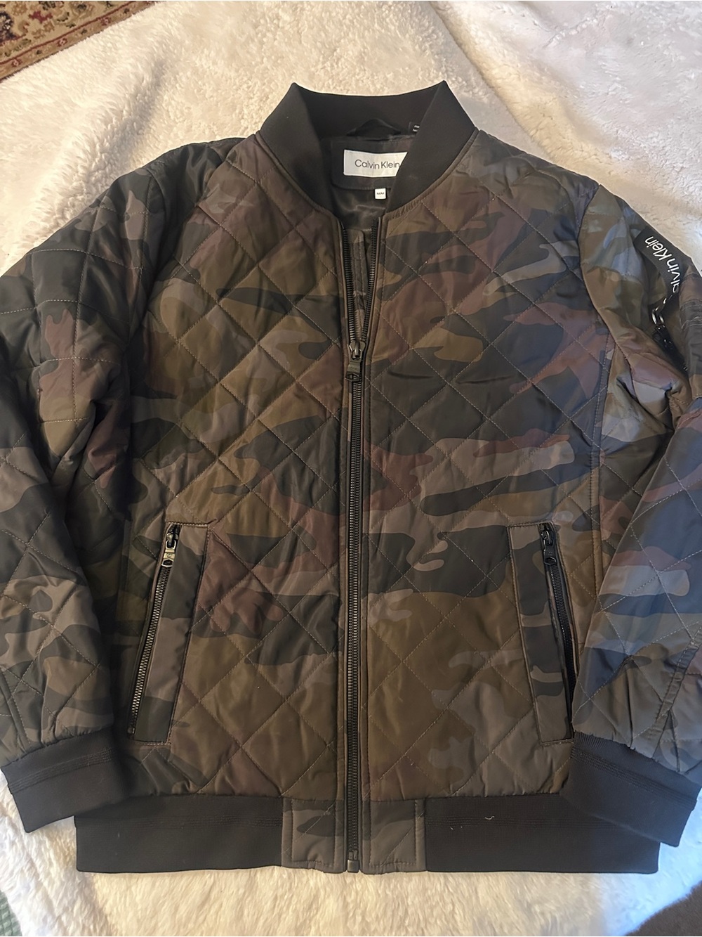 Calvin Klein Quilted Camo Bomber Jacket - Olive & Black